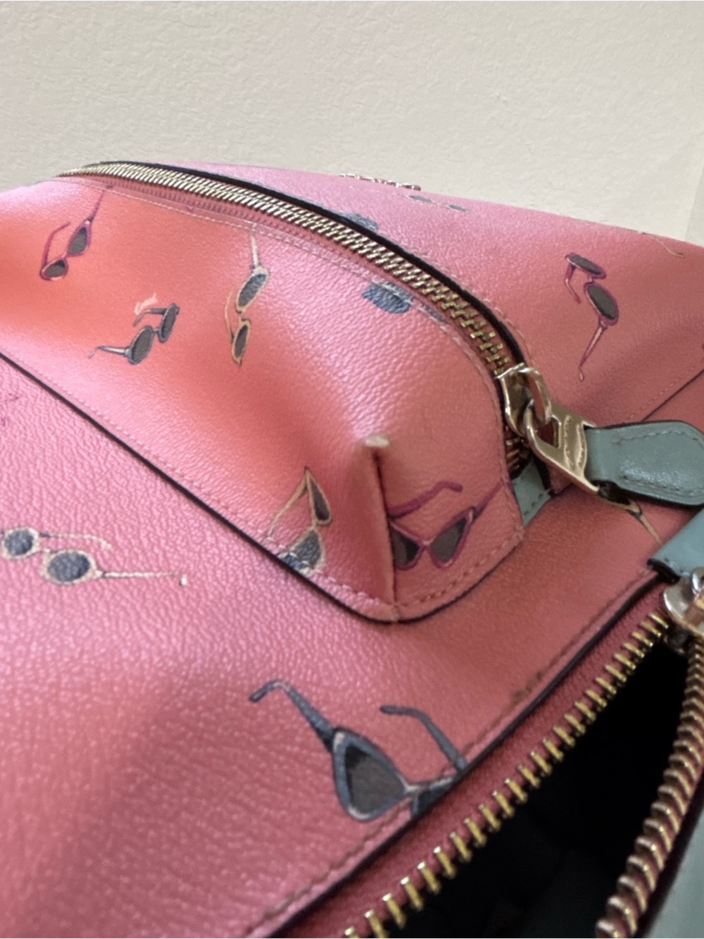 Coach Coral Mini Backpack with Pale Blue Trim and Sunglass Print - Picture 15 of 16